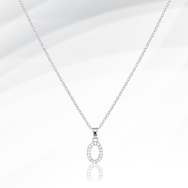 Madeline Love Silver -O- Stainless Steel CZ Stone Paved Initial Monogram Pendant Necklace - Jewelry