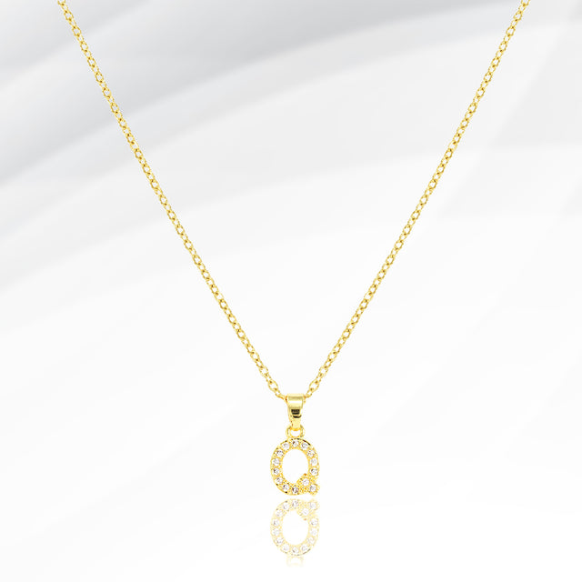 Madeline Love Gold -Q- Stainless Steel CZ Stone Paved Initial Monogram Pendant Necklace - Jewelry