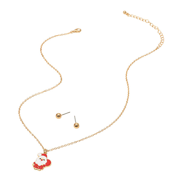 Gold Cute Santa Claus Pendant Necklace
