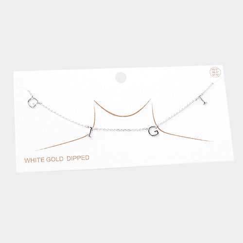 White Gold Dipped GIGI Metal Message Pendant Necklace - Rhodium
