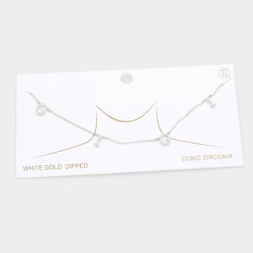 Madeline Love Rhodium White Gold Dipped CZ GIGI Message Pendant Necklace - Necklaces