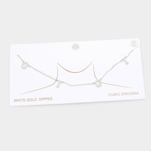 Madeline Love Rhodium White Gold Dipped CZ GIGI Message Pendant Necklace - Necklaces
