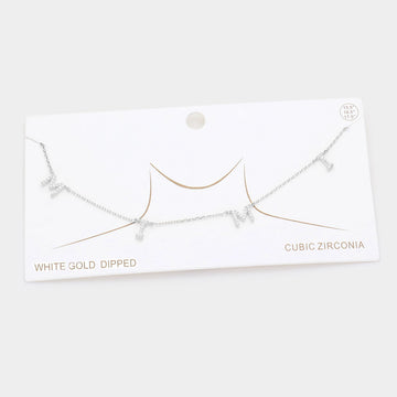 Madeline Love Rhodium White Gold Dipped CZ MIMI Message Pendant Necklace - Necklaces