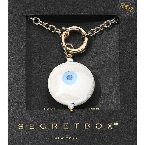 SECRET BOX_14K Gold Dipped Interchangeable Evil Eye Printed Ceramic Ball Pendant Necklace - Gold