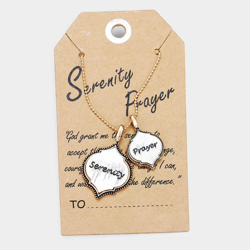 'Serenity Prayer' Moroccan Shape Metal Pendant Necklace - Gold, Silver