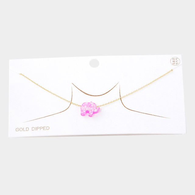 Madeline Love Fuchsia Gold Dipped Glitter Elephant Pendant Necklace - Necklaces