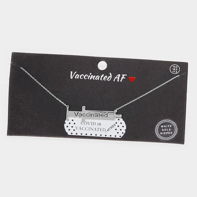 Madeline Love Rhodium VACCINATED White Gold Dipped Syringe Needle Message Pendant Necklace - Necklaces