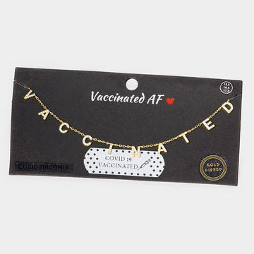 Madeline Love Gold VACCINATED CZ Gold Dipped Message Station Pendant Necklace - Necklaces