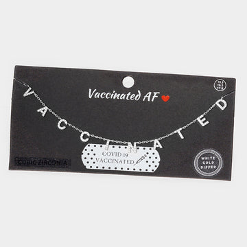 Madeline Love Rhodium VACCINATED CZ White Gold Dipped Message Station Pendant Necklace - Necklaces