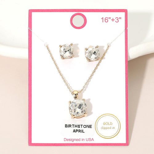 APRIL - Gold Dipped Birthstone Pendant Necklace - Clear, Gold