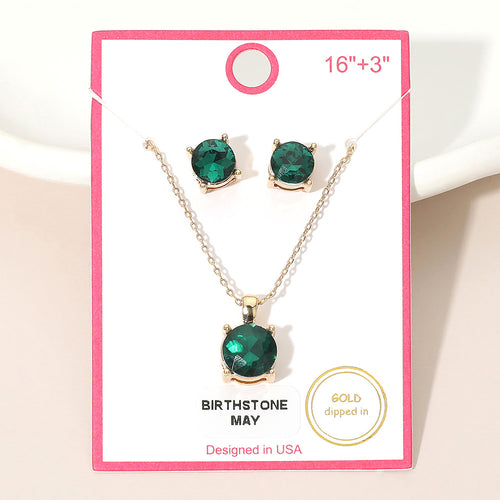 MAY - Gold Dipped Birthstone Pendant Necklace - Emerald, Gold