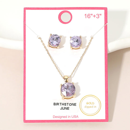 JUNE - Gold Dipped Birthstone Pendant Necklace - Gold, Lavender