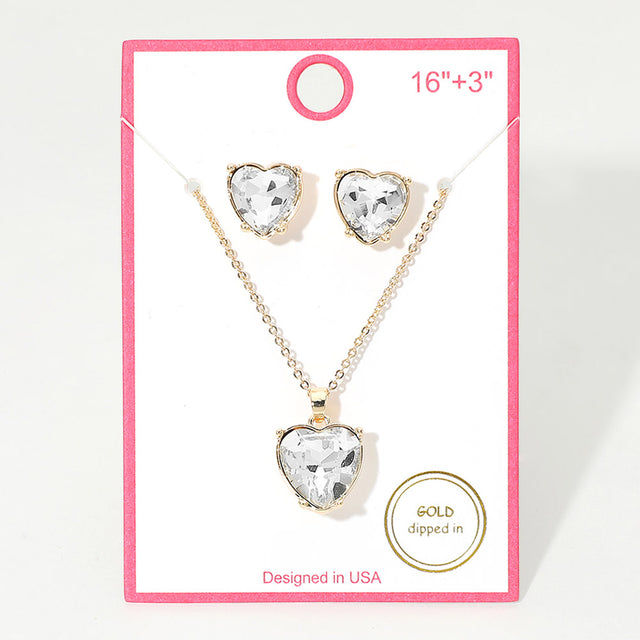 Madeline Love Clear, Gold Gold Dipped Heart Stone Cluster Pendant Necklace - Jewelry