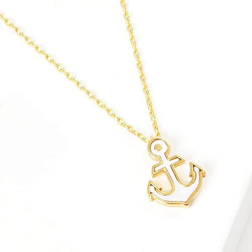 Gold Dipped Mother of Pearl Anchor Pendant Necklace - Gold