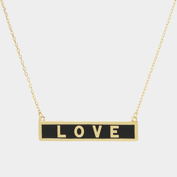Madeline Love Black LOVE Gold Dipped Enamel Rectangle Message Pendant Necklace - Necklaces