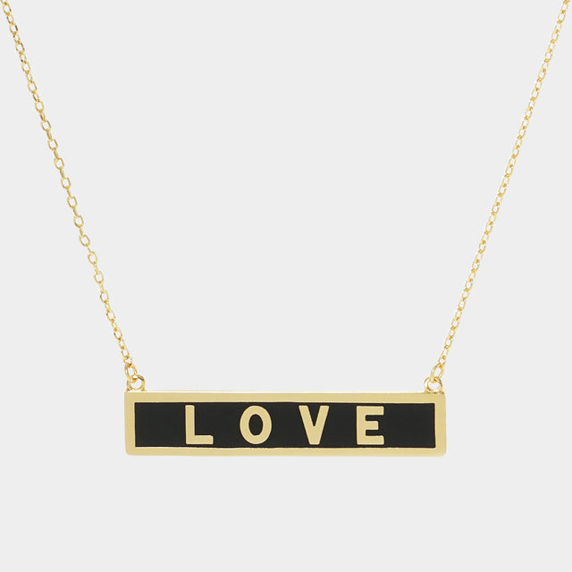 Madeline Love Black LOVE Gold Dipped Enamel Rectangle Message Pendant Necklace - Necklaces