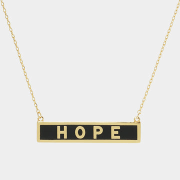 Madeline Love Black HOPE Gold Dipped Enamel Rectangle Message Pendant Necklace - Necklaces
