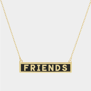 Madeline Love Black FRIENDS Gold Dipped Enamel Rectangle Message Pendant Necklace - Necklaces