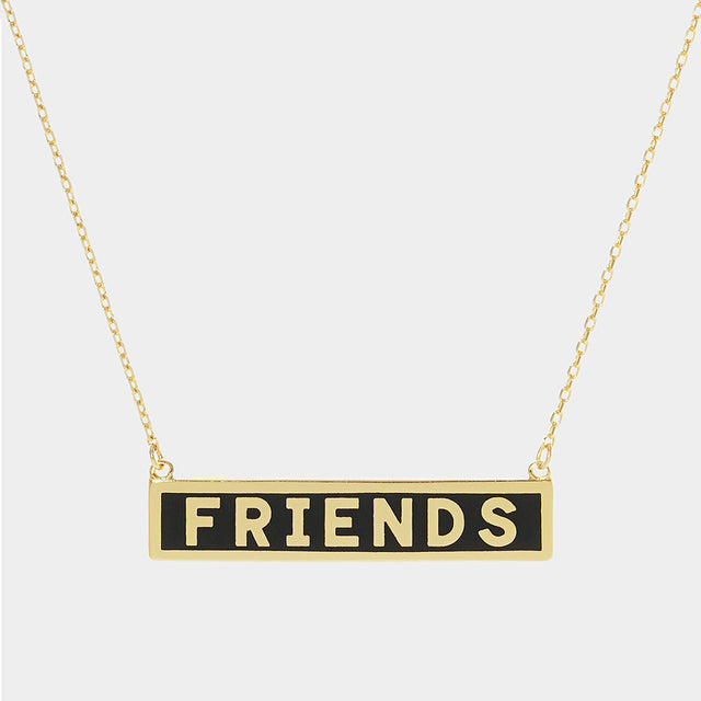 Madeline Love Black FRIENDS Gold Dipped Enamel Rectangle Message Pendant Necklace - Necklaces