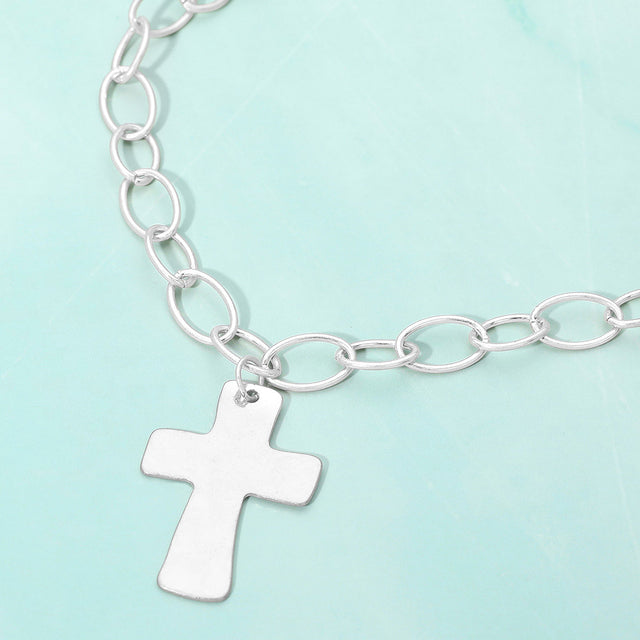 Madeline Love Worn Silver 18K Gold Dipped Chunky Cross Pendant Oval Link Chain Statement Necklace - Necklaces
