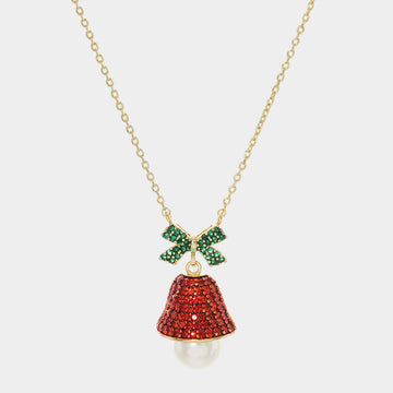Madeline Love Gold, Multi Gold Dipped Pearl CZ Jingle Bell Pendant Necklace - Necklaces