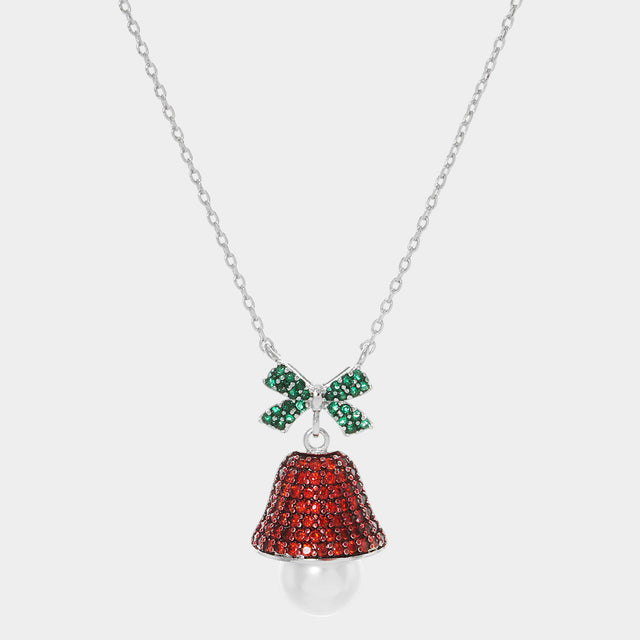 Madeline Love Multi, Rhodium White Gold Dipped Pearl CZ Jingle Bell Pendant Necklace - Necklaces