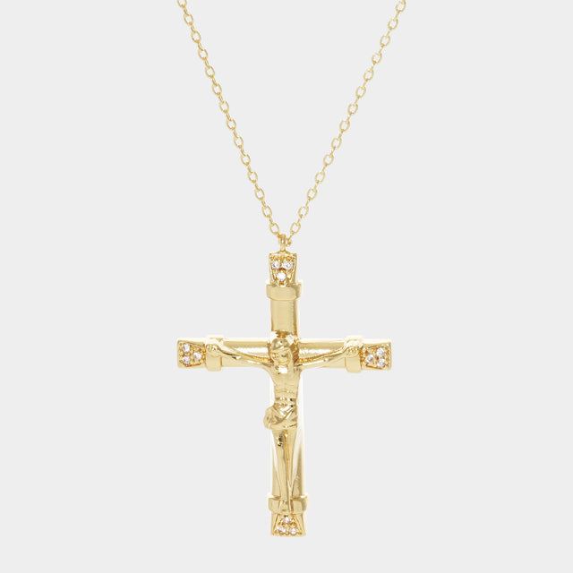 Madeline Love Clear, Gold Gold Dipped CZ Embellished Jesus death on the Cross Pendant Necklace - Jewelry