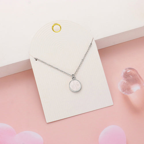 Mother Of Pearl Disc Pendant Necklace - Cream, Mother of Pearl, Silver