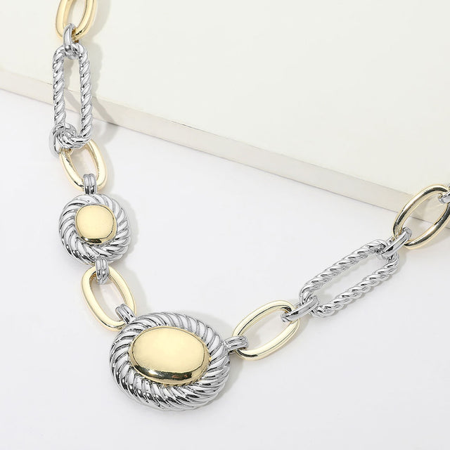 Madeline Love Two Tone Two Tone Oval Pendant Chunky Chain Link Necklace