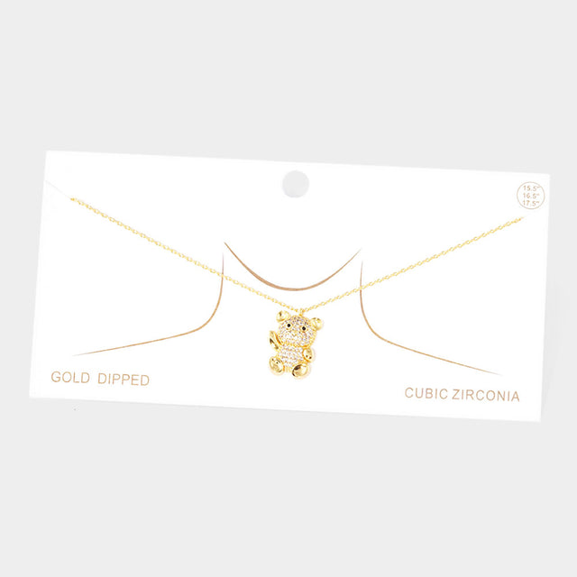 Madeline Love Gold Gold Dipped CZ Embellished Metal Bear Pendant Necklace - Jewelry