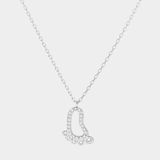 Madeline Love Clear, Rhodium White Gold Dipped CZ Footprint Pendant Necklace - Jewelry