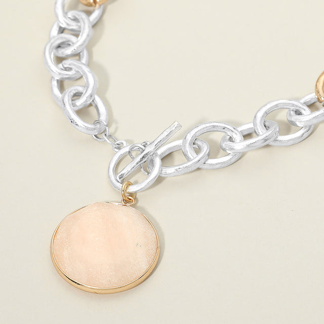 Madeline Love Pink Chunky Two Tone Chain Round Stone Pendant Toggle Necklace