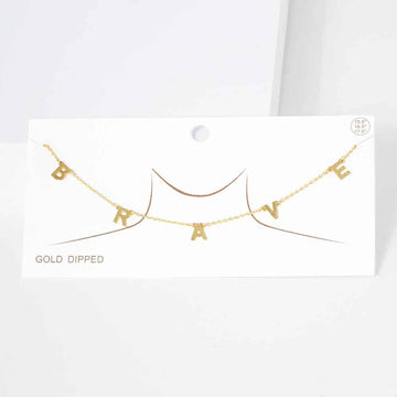 Madeline Love Gold BRAVE Gold Dipped Metal Message Pendant Station Necklace - Necklaces
