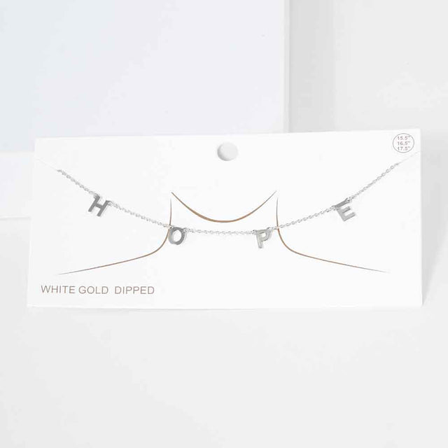 Madeline Love Rhodium HOPE White Gold Dipped Metal Message Pendant Station Necklace - Necklaces