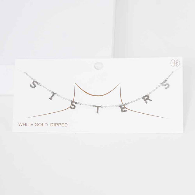 Madeline Love Rhodium SISTERS White Gold Dipped Metal Message Pendant Station Necklace - Necklaces