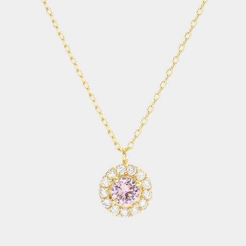Gold Dipped CZ Round Pendant Necklace - Gold, Pink