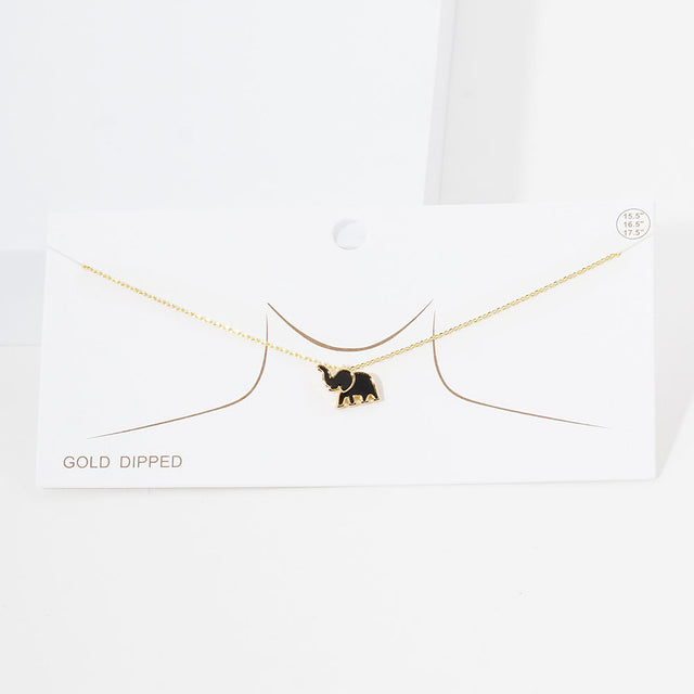 Madeline Love Black Gold Dipped Enamel Elephant Pendant Necklace - Necklaces