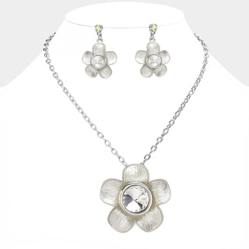 Madeline Love Yellow Glass Stone Pointed Colored Metal Flower Pendant Necklace - Necklaces
