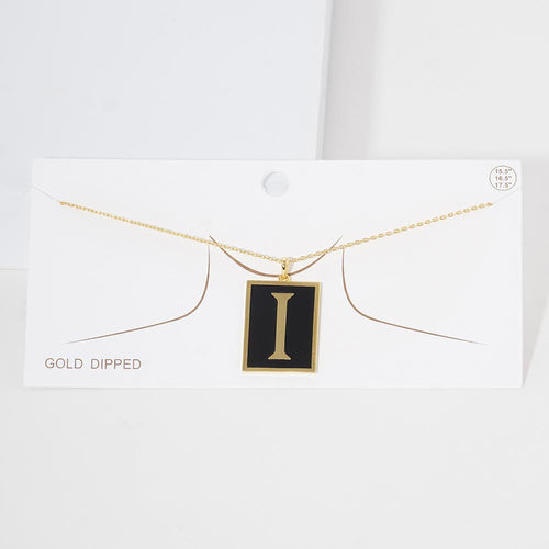-I- Gold Dipped Enamel Rectangle Initial Monogram Pendant Necklace - ~I~