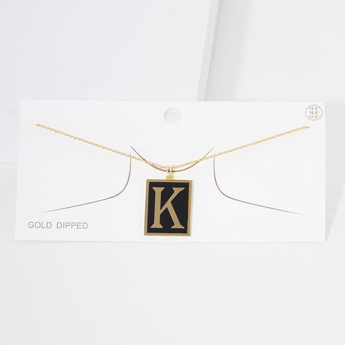 -K- Gold Dipped Enamel Rectangle Initial Monogram Pendant Necklace - ~K~