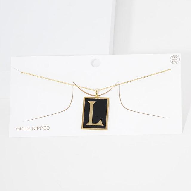 Madeline Love ~L~ -L- Gold Dipped Enamel Rectangle Initial Monogram Pendant Necklace - Necklaces
