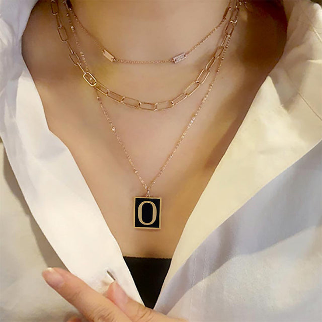 Madeline Love ~O~ -O- Gold Dipped Enamel Rectangle Initial Monogram Pendant Necklace - Necklaces