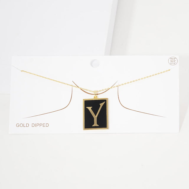 Madeline Love ~Y~ -Y- Gold Dipped Enamel Rectangle Initial Monogram Pendant Necklace - Necklaces