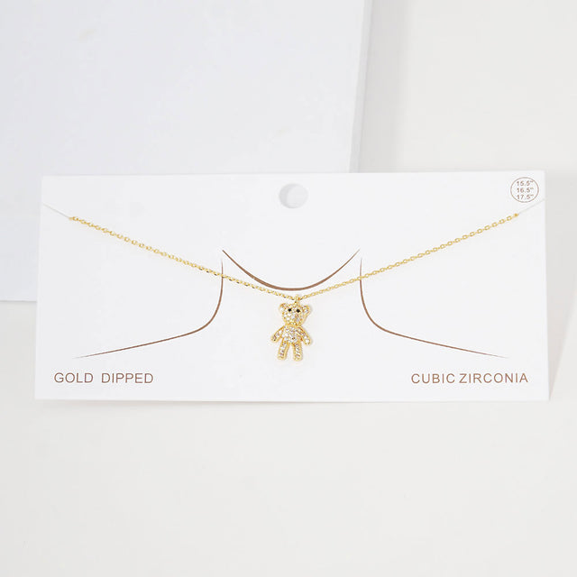 Madeline Love Gold Gold Dipped CZ Embellished Bear Pendant Necklace - Jewelry