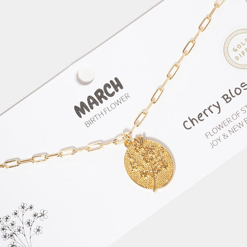 MARCH Gold Dipped Birth Flower Pendant Necklace - Gold