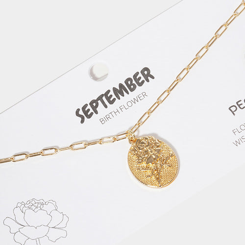 SEPTEMEBER Gold Dipped Birth Flower Pendant Necklace - Gold