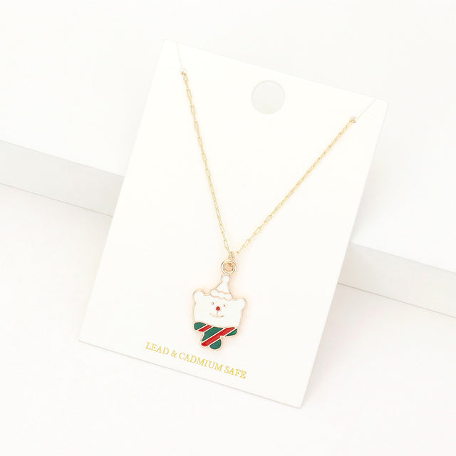 Madeline Love White Enamel Christmas Bear Pendant Necklace - Jewelry