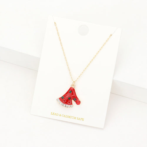 Enamel Christmas Hat Pendant Necklace - Red