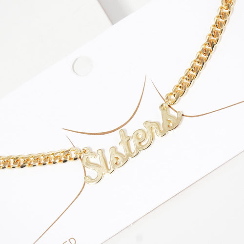 Sister Message Pendant Gold Dipped Metal Necklace - Gold