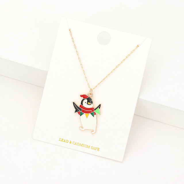 Madeline Love White Enamel Christmas Penguin Pendant Necklace - Jewelry